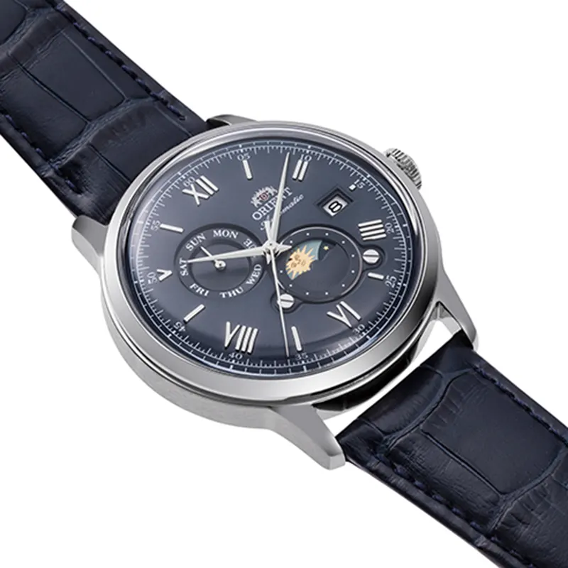 Orient Bambino Sun and Moon Automatic Blue Men's Watch- RA-AK0806L30B
